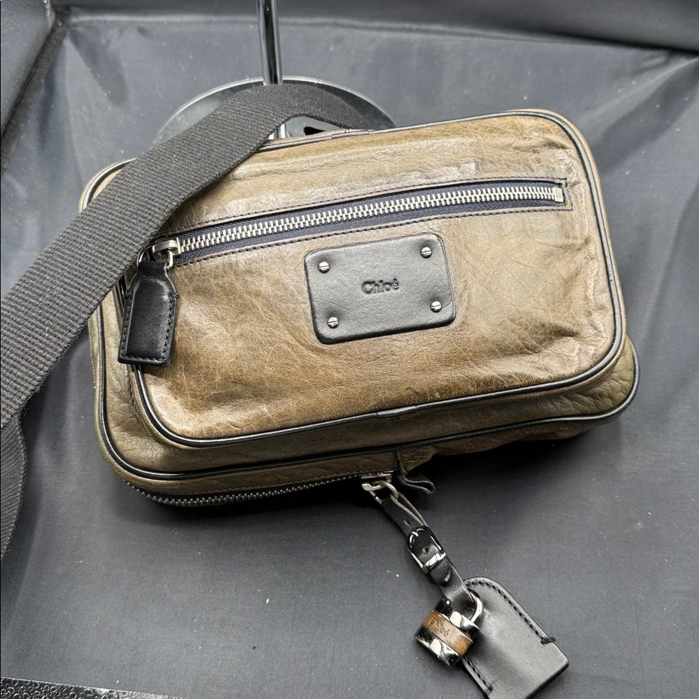 Chloe vintage distressed olive green & black Leather Crossbody Bag